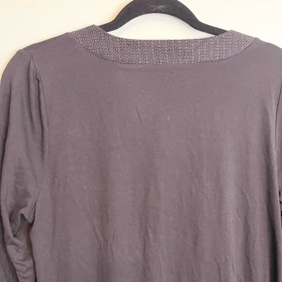 Adrianna Pappell Black Embroidered Stretch V Neck 3/4 Sleeve Top Medium NWT - Picture 3 of 7